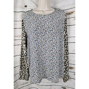 Equipment Floral Animal Print Top Blouse L 100% Silk Popover Long Sleeves Tunic